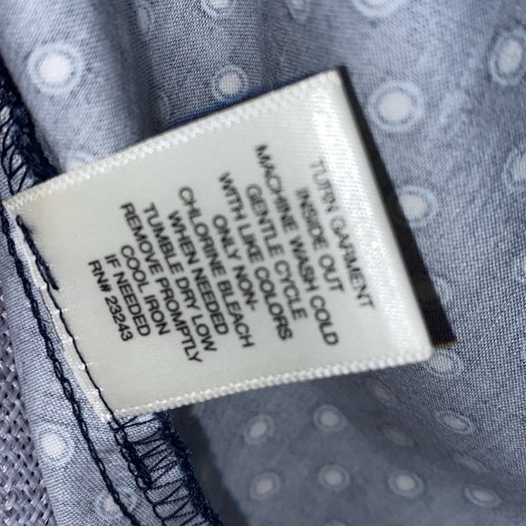 Navy blue white button up button down ruched side fitted women’s blouse top med - Picture 10 of 11